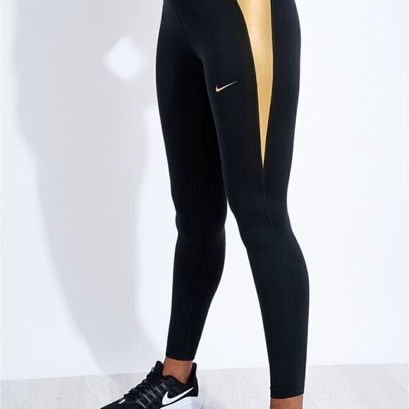 Nike Pro One Tigh Epic Luxe Leggings Tights Black Gold CU5020-010 Women's New - Picture 4 of 16